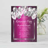 シルバーフレーム紙吹雪バルーン紫の退職 招待状 (スタンド正面)