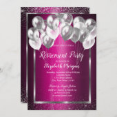 シルバーフレーム紙吹雪バルーン紫の退職 招待状 (正面/裏面)