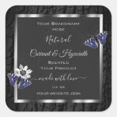 シルバーフレーム製品ラベル付きブラックツリー樹皮 スクエアシール (正面)