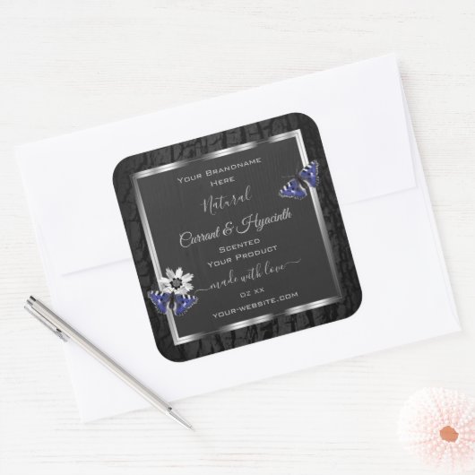 シルバーフレーム製品ラベル付きブラックツリー樹皮 スクエアシール (封筒)