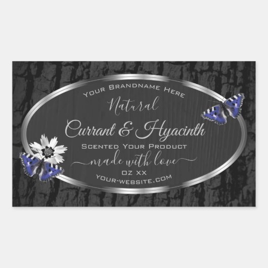 シルバーフレーム製品ラベル付きブラックツリー樹皮 長方形シール (正面)