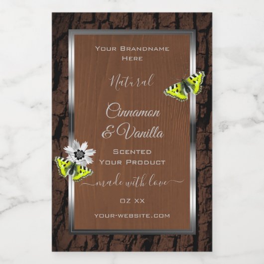 シルバーフレーム製品ラベル付き茶色の木の樹皮 フードラベル (シングルラベル)