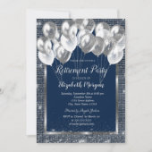 シルバーフレーム シークインズ 風船 ネイビー 退職 招待状 (正面)
