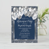 シルバーフレーム シークインズ 風船 ネイビー 退職 招待状 (スタンド正面)