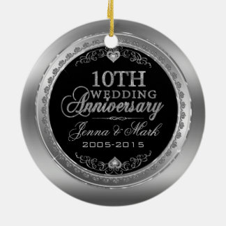 シルバーフレーム&ハート結婚10周年 セラミックオーナメント