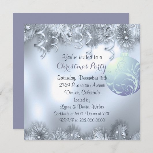 シルバーフロストデコレーションクリスマスパーティー 招待状 (正面/裏面)