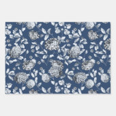 シルバーフローラつる植物オンネイビーブルー結婚ズ ラッピングペーパーシート (正面2)