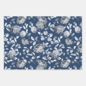 シルバーフローラつる植物オンネイビーブルー結婚ズ ラッピングペーパーシート (正面)