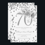 シルバーフローラと紙吹雪70th Birthday Party  招待状<br><div class="desc">70th エレガントバースデーパーティーシルバーフローラ&グリッター紙吹雪招待テンプレート。生け花モダンを特集。</div>