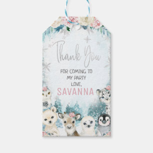 シルバーフローラアニマルズウィンターオンダーランド誕生日 ギフトタグ