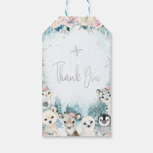 シルバーフローラアニマルズウィンターオンダーランド誕生日 ギフトタグ (裏面)