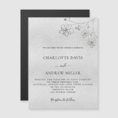 シルバーフローラエレガントな結婚式の招待磁石 (正面/裏面)