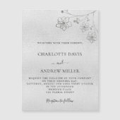 シルバーフローラエレガントな結婚式の招待磁石 (正面)