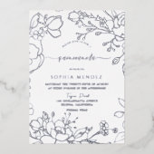 シルバーフローラエレガントキンセアニェラパーティーシルバー 箔招待状 (正面)