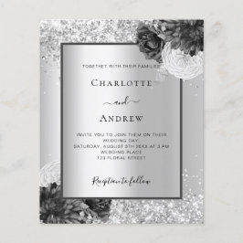 シルバーフローラエレガント予算結婚式招待状 チラシ