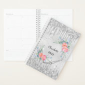 シルバーフローラグリッター赤面ピンクの名前geo 2025 プランナー手帳 (ディスプレー)