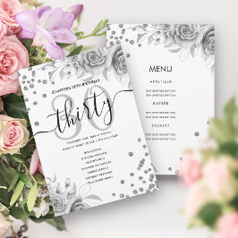 シルバーフローラグリッター30誕生日メニュープログラム 招待状