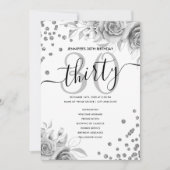 シルバーフローラグリッター30誕生日メニュープログラム 招待状 (正面)