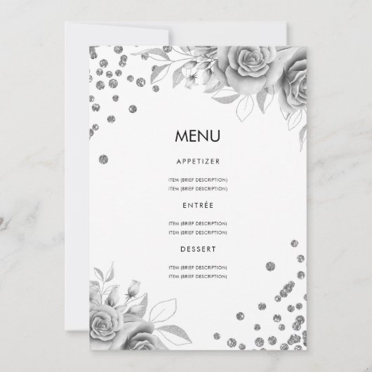 シルバーフローラグリッター30誕生日メニュープログラム 招待状 (裏面)