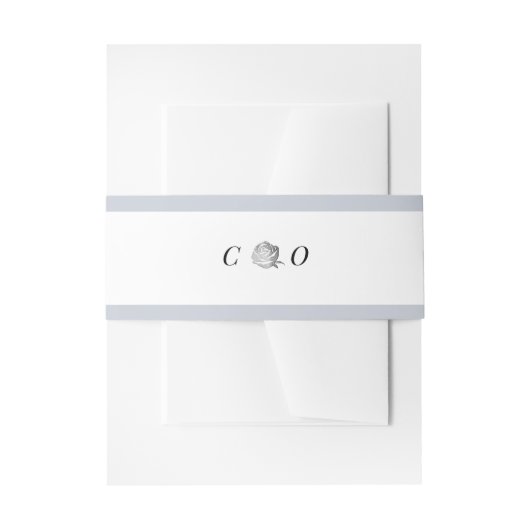 シルバーフローラグレーモノグラム結婚ミニマリスト 招待状ベリーバンド (正面例)