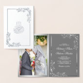 シルバーフローラグレー写真ムスリム結婚ズ 箔カード (ディスプレー)