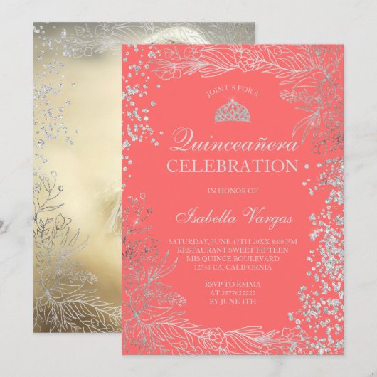 シルバーフローラサンゴ写真ティアラキンセアニェラ 招待状 (正面/裏面)