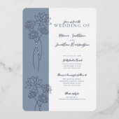 シルバーフローラダスティブルー結婚ズフォイル招待状 箔招待状 (正面)