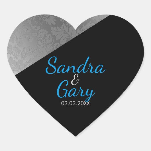 シルバーフローラダマスクのテクスチャ – 日付を保存 ハートシール (正面)