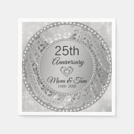 シルバーフローラダマスク及びハート スタンダードカクテルナプキン