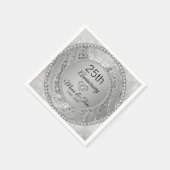 シルバーフローラダマスク及びハート スタンダードカクテルナプキン (角)