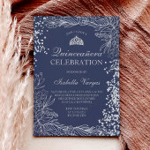 シルバーフローラネイビー青い写真ティアラ・キンセアニラ 招待状