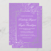 シルバーフローラパープルヴィンテージウェディング招待状 招待状 (正面/裏面)