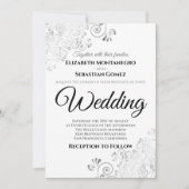 シルバーフローラフィエレガントリグリー結婚シック 招待状 (正面)