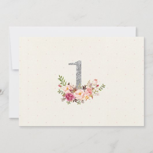 シルバーフローラフォト第1誕生日パーティの招待状 招待状 (裏面)