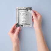 シルバーフローラモノクロ予算結婚式招待状 チラシ (手)