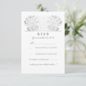 シルバーフローラルブッシュとホワイトの結婚式出欠カード 招待状 (スタンド正面)