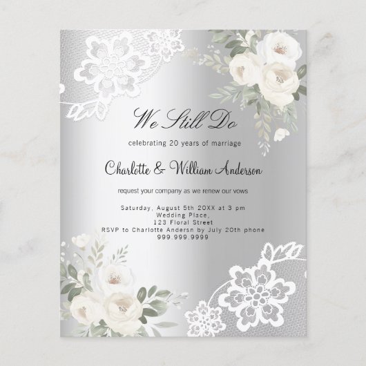 シルバーフローラレースの誓の更新結婚式招待状 (正面)