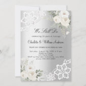 シルバーフローラレース豪華なボア結婚リニューアル 招待状 (正面)
