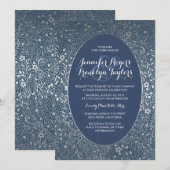 シルバーフローラヴィンテージ海軍結婚式招待状 招待状 (正面/裏面)