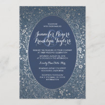 シルバーフローラヴィンテージ海軍結婚式招待状