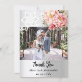 シルバーフローラ結婚レースの写真サンキューカード 招待状 (正面)