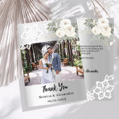 シルバーフローラ結婚レースの写真サンキューカード 招待状