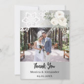 シルバーフローラ結婚レースの写真サンキューカード 招待状 (正面)
