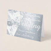 シルバーフローラ結婚式招待状カスタム写真 箔カード (正面)