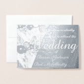 シルバーフローラ結婚式招待状カスタム写真 箔カード (封筒付き正面)