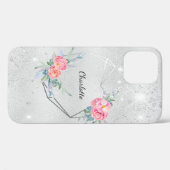 シルバーフローラ赤面ピンクグリッター名 Case-Mate iPhoneケース (裏面 (横))