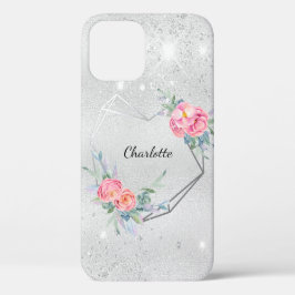 シルバーフローラ赤面ピンクグリッター名 Case-Mate iPhone 14ケース