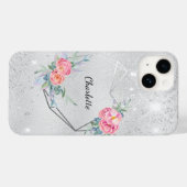 シルバーフローラ赤面ピンクグリッター名 Case-Mate iPhoneケース (裏面 (横))