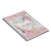 シルバーフローラ赤面ピンクグリッター名geometric ノートブック (右側)