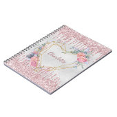 シルバーフローラ赤面ピンクグリッター名geometric ノートブック (左側)